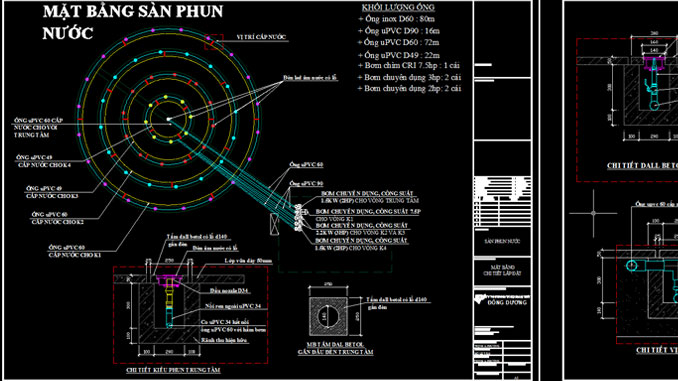Bản vẽ bố trí thiết bị sàn phun nước