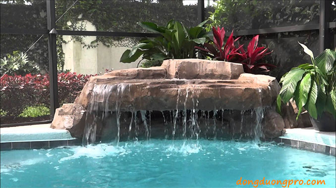 thiết kế bể bơi có thác nước tràn